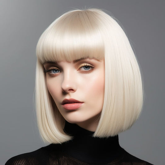 12 Inch Light Blonde Short Straight Bob Wig With Bangs