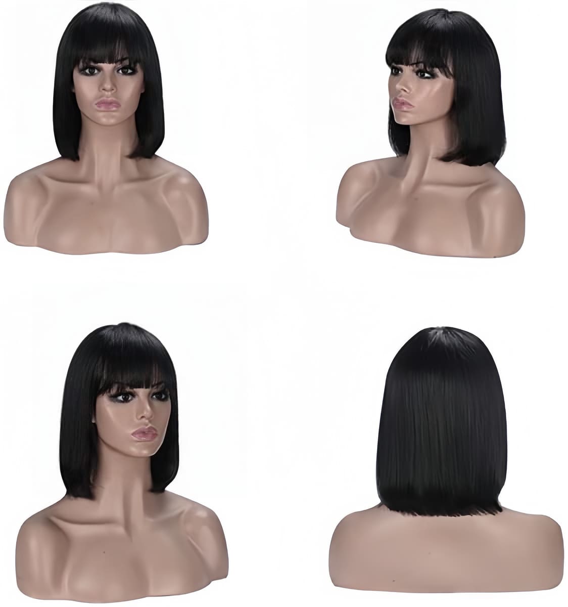 12 Inch Natural Black Short Bob Wig With Bangs For Black Women