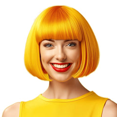 12 Inch Unique Design Orange Bob Wig With Bangs For Black Women