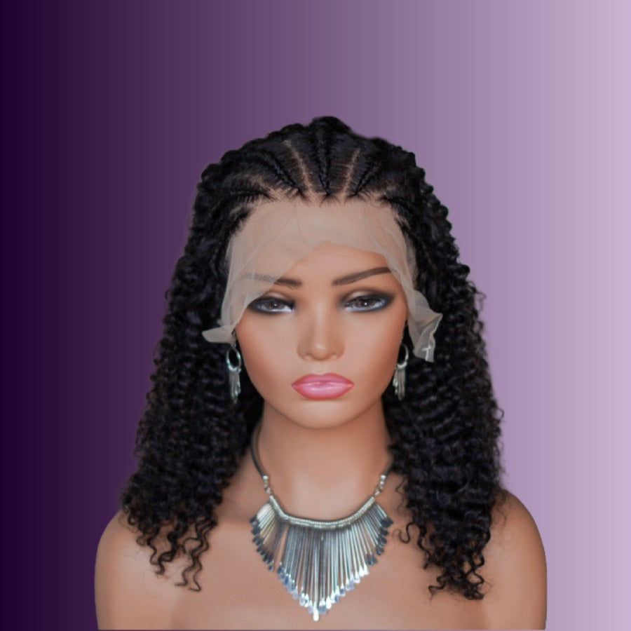 13x4 Front Lace Black Pre-Braided Human Hair Deep Wave Wig