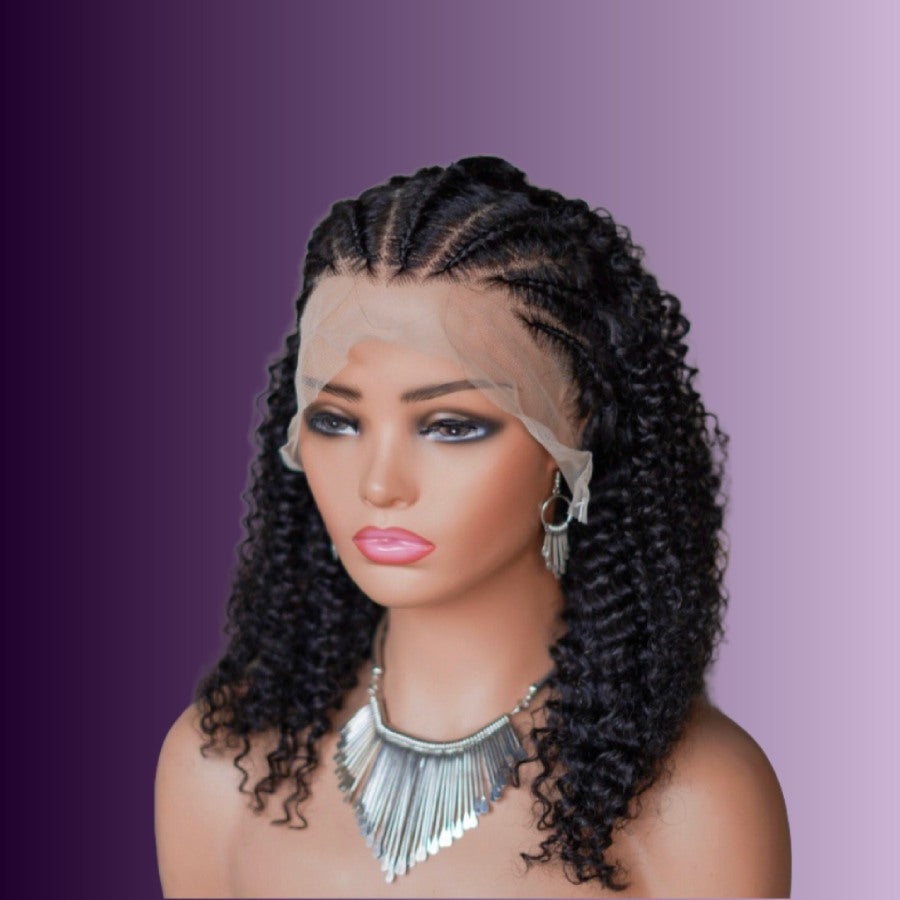 13x4 Front Lace Black Pre-Braided Human Hair Deep Wave Wig