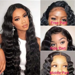 13x4 Frontal Lace Black Human Hair Deep Wave Wig