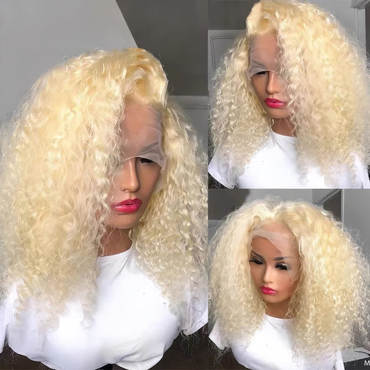 13x4 Frontal Lace 613 Blonde Color Deep Wave U Part Human Hair Wig