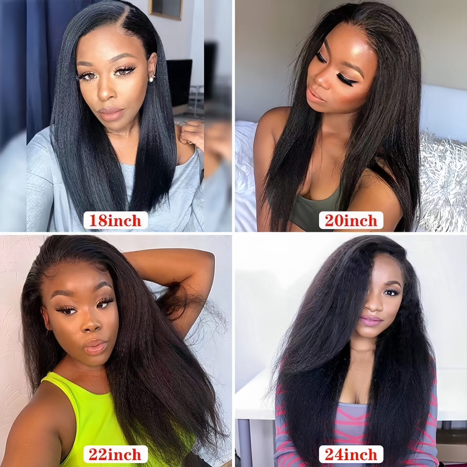 13x4 Frontal Lace Black Kinky Straight Human Hair Wig