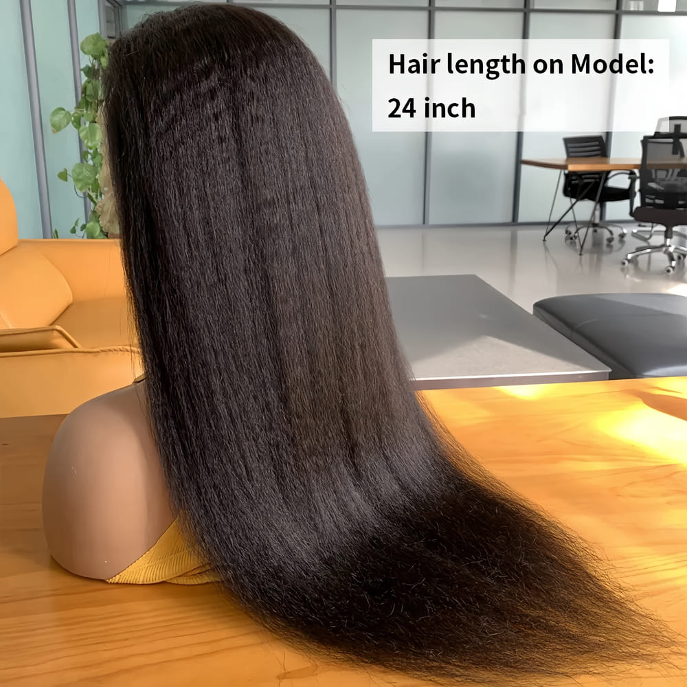 13x4 Frontal Lace Natural Black Kinky Straight Human Hair Wig