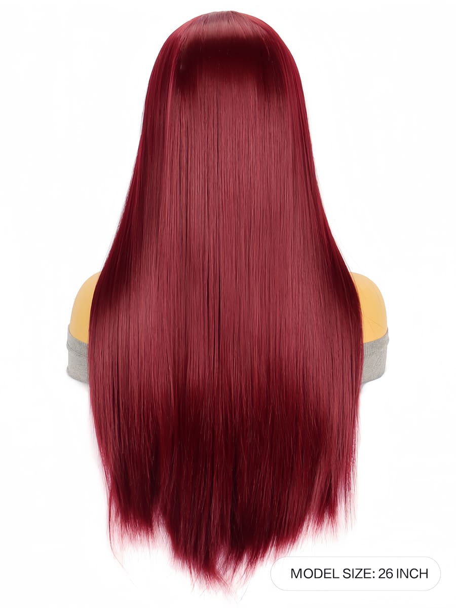 14-26 Inches Burgundy Wine Red Front Lace Straight Wig