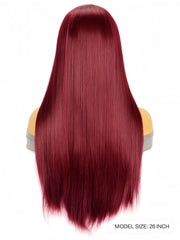 14-26 Inches Burgundy Wine Red Front Lace Straight Wig