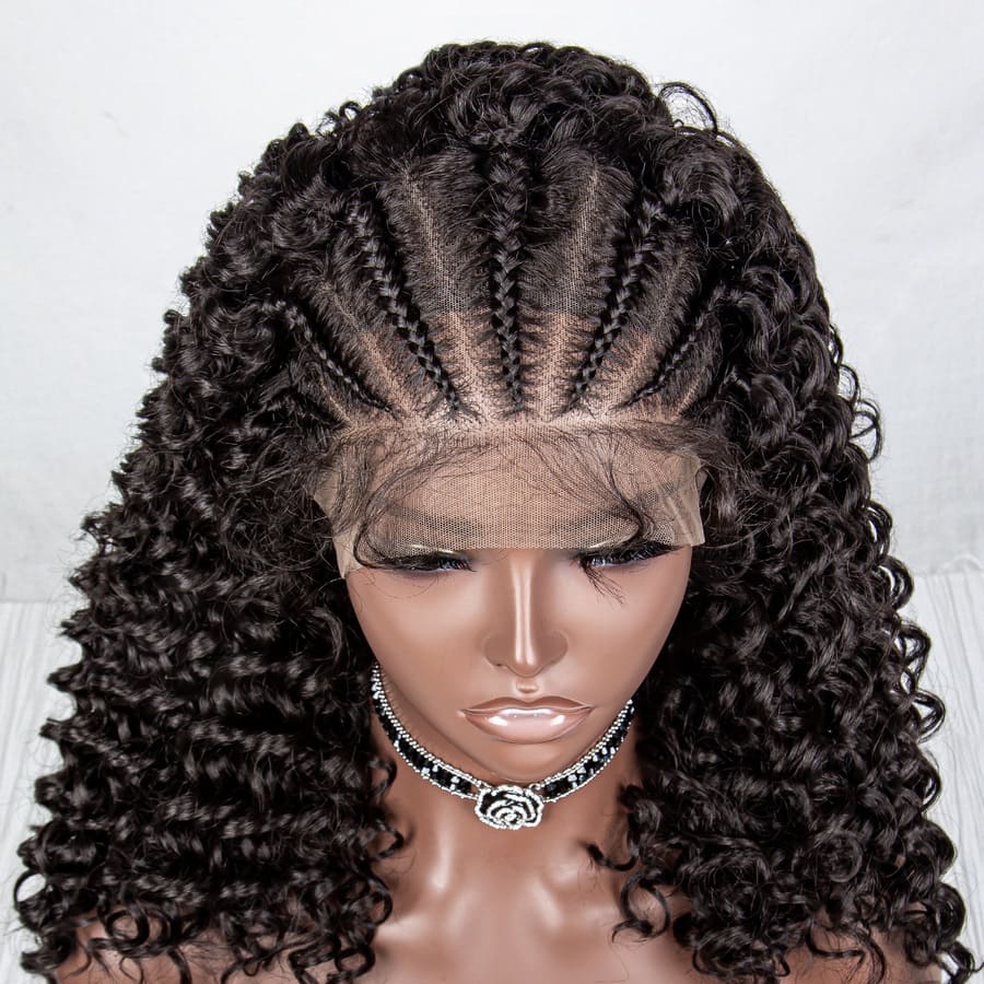 13x6 Front Lace Black Pre-Braided Deep Wave Wig for Black Women