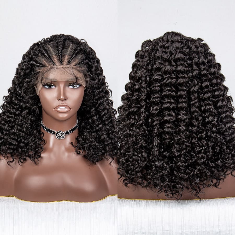 13x6 Front Lace Black Pre-Braided Deep Wave Wig for Black Women