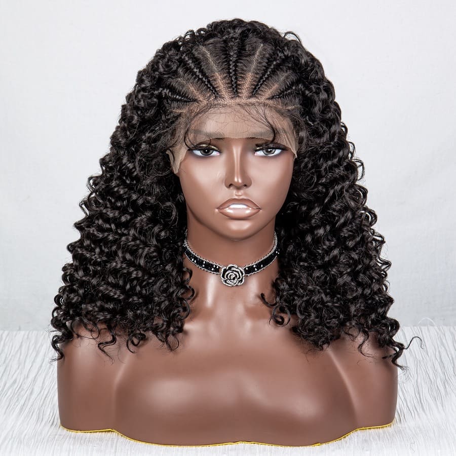 13x6 Front Lace Black Pre-Braided Deep Wave Wig for Black Women