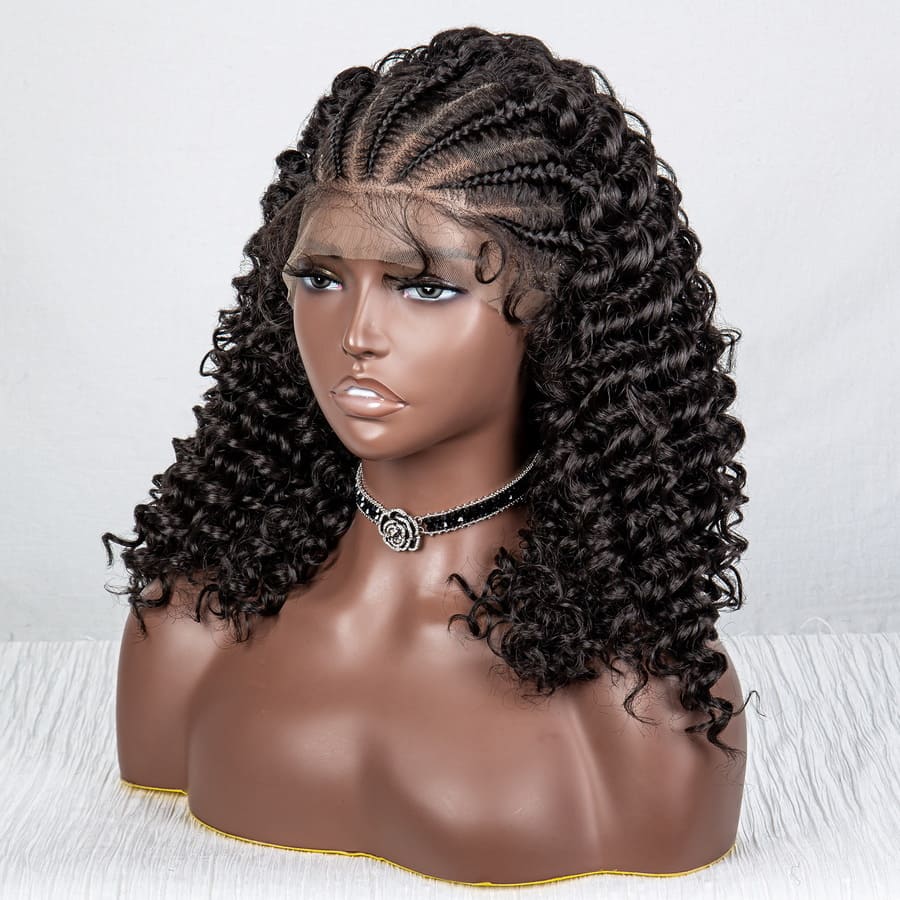 13x6 Front Lace Black Pre-Braided Deep Wave Wig for Black Women