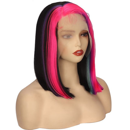 14 Inch Multi-Color Front Lace Straight Wig With Baby Hair-3