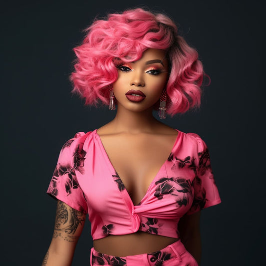 14 Inch Ombre Barbie Pink Short Messy Curly Wig Y2K Style