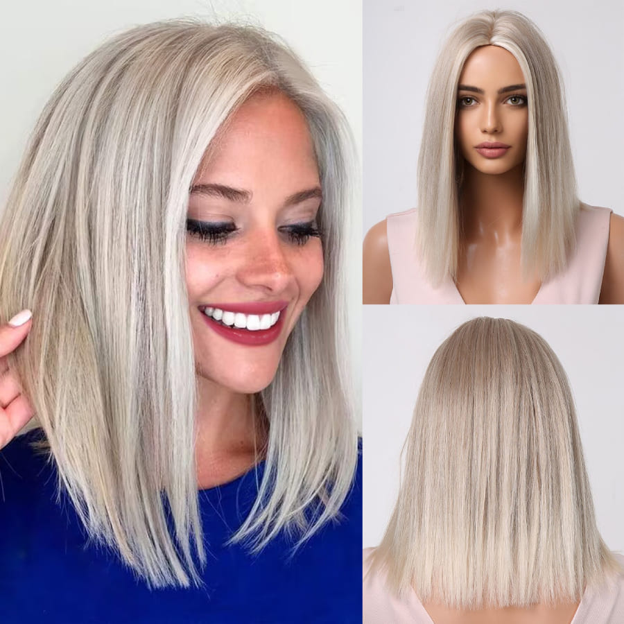 14 Inch Platinum French Bob Wig for Daily Use