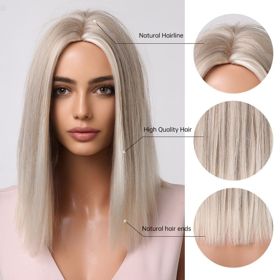 14 Inch Platinum French Bob Wig for Daily Use