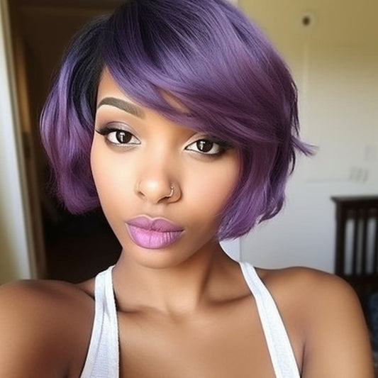 14 Inch Short Asymmetrical Purple Bob Wig For Black Women