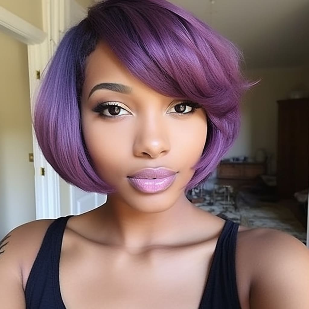 14 Inch Short Asymmetrical Purple Bob Wig For Black Women
