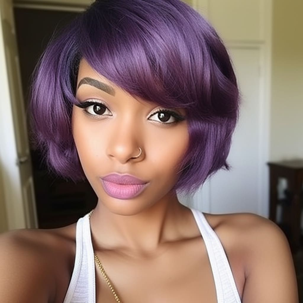 14 Inch Short Asymmetrical Purple Bob Wig For Black Women