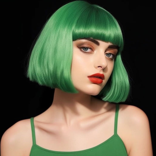 14 Inch Short Forest Green Bob Wig With Bangs
