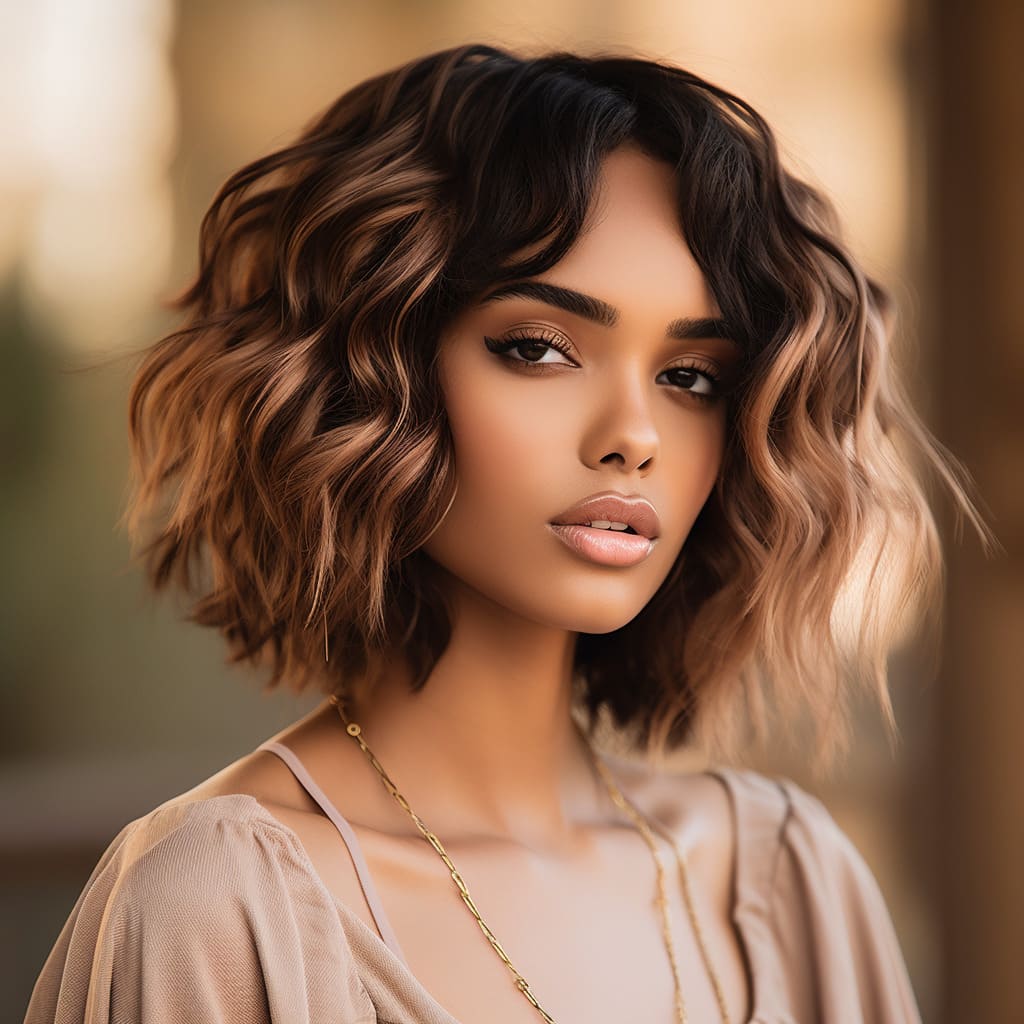 15 Inch Ombre Blonde Messy Short Curly Wavy Wigs