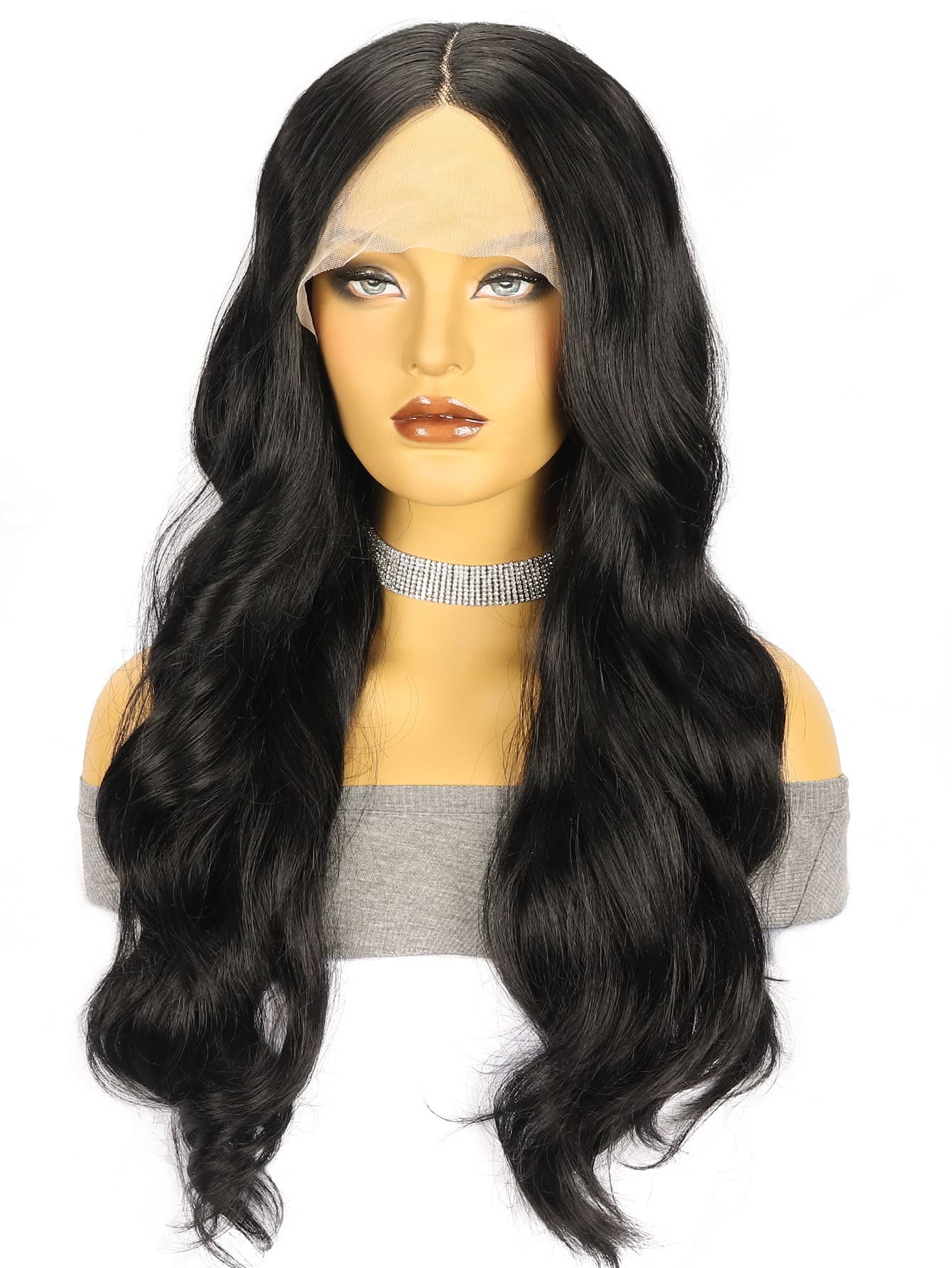 16-26 Inches Black Wavy Wig Front Lace