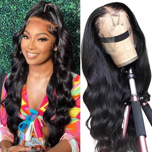 16-26 Inches Body Black Wavy Wig Front Lace
