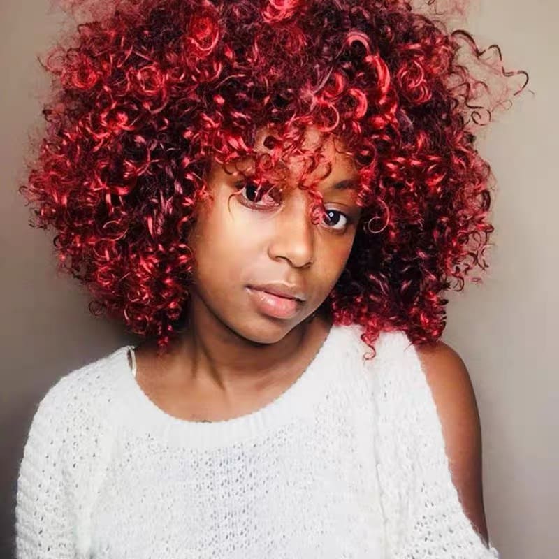16 Inch Short Red Afro Kinky Curly Wig For Black Women