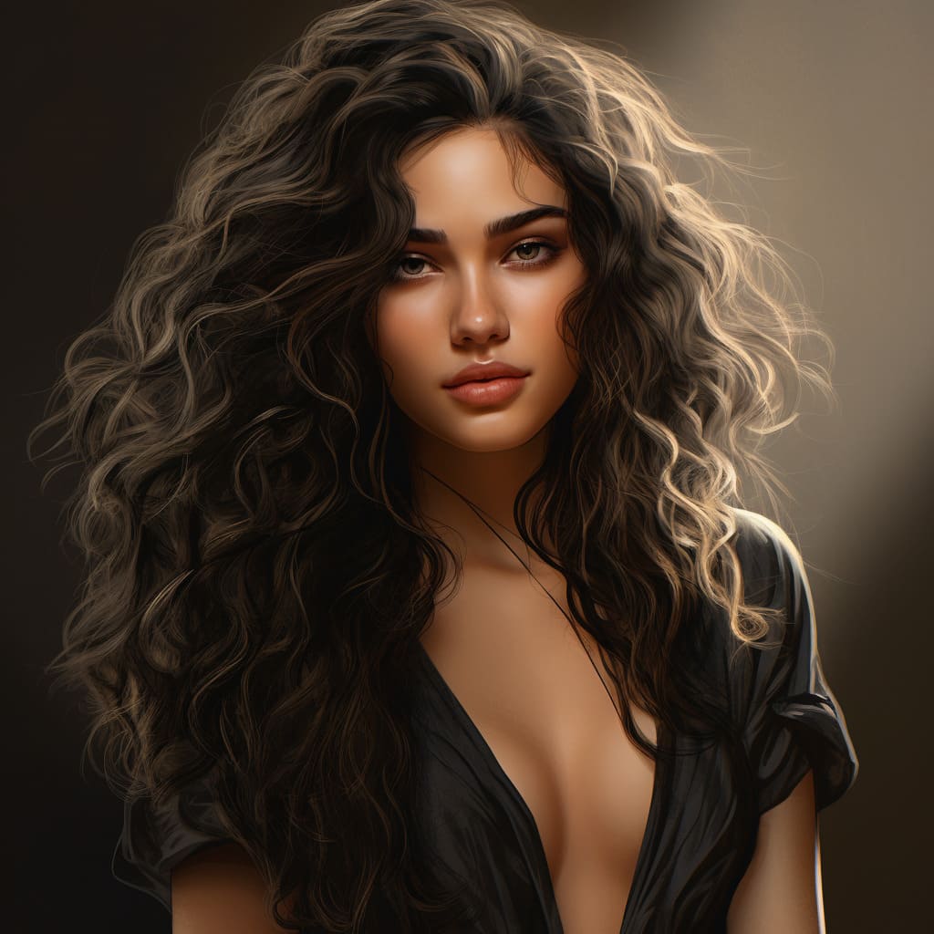 18 Inch Medium Long Black Curly Wavy Wig With Blonde Highlights