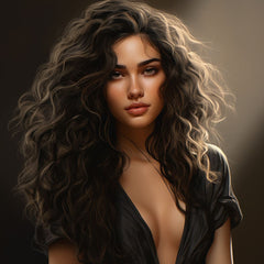 18 Inch Medium Long Black Curly Wavy Wig With Blonde Highlights