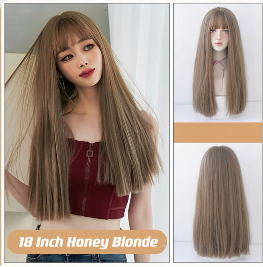 18 Inch Medium Long  Honey Blonde Straight Wig For Black Women