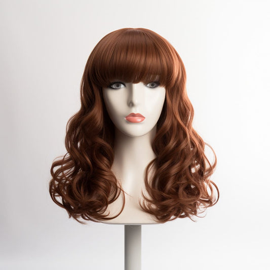 18 inch light brown curly wigs with bangs