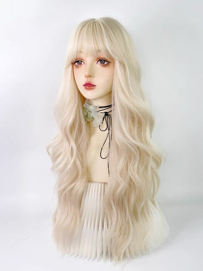 22 Inch Long Blonde Curly Wig With Bangs