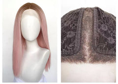 20 Inch Ombre Light Pink Hand Made Front Lace Wavy Wig