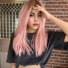 Ombre Pink Hand Made Front Lace Straight Wig
