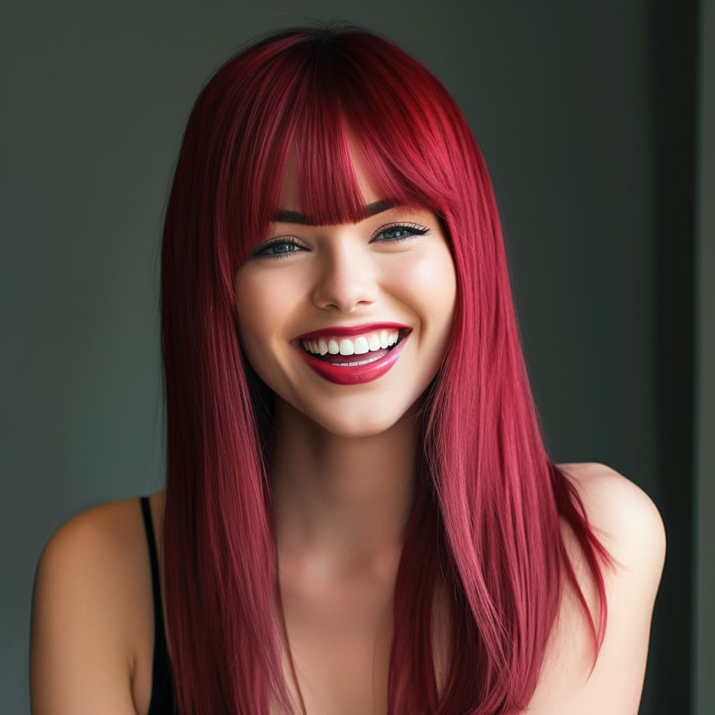 20 Inch Red Long Straight Wigs With Bangs