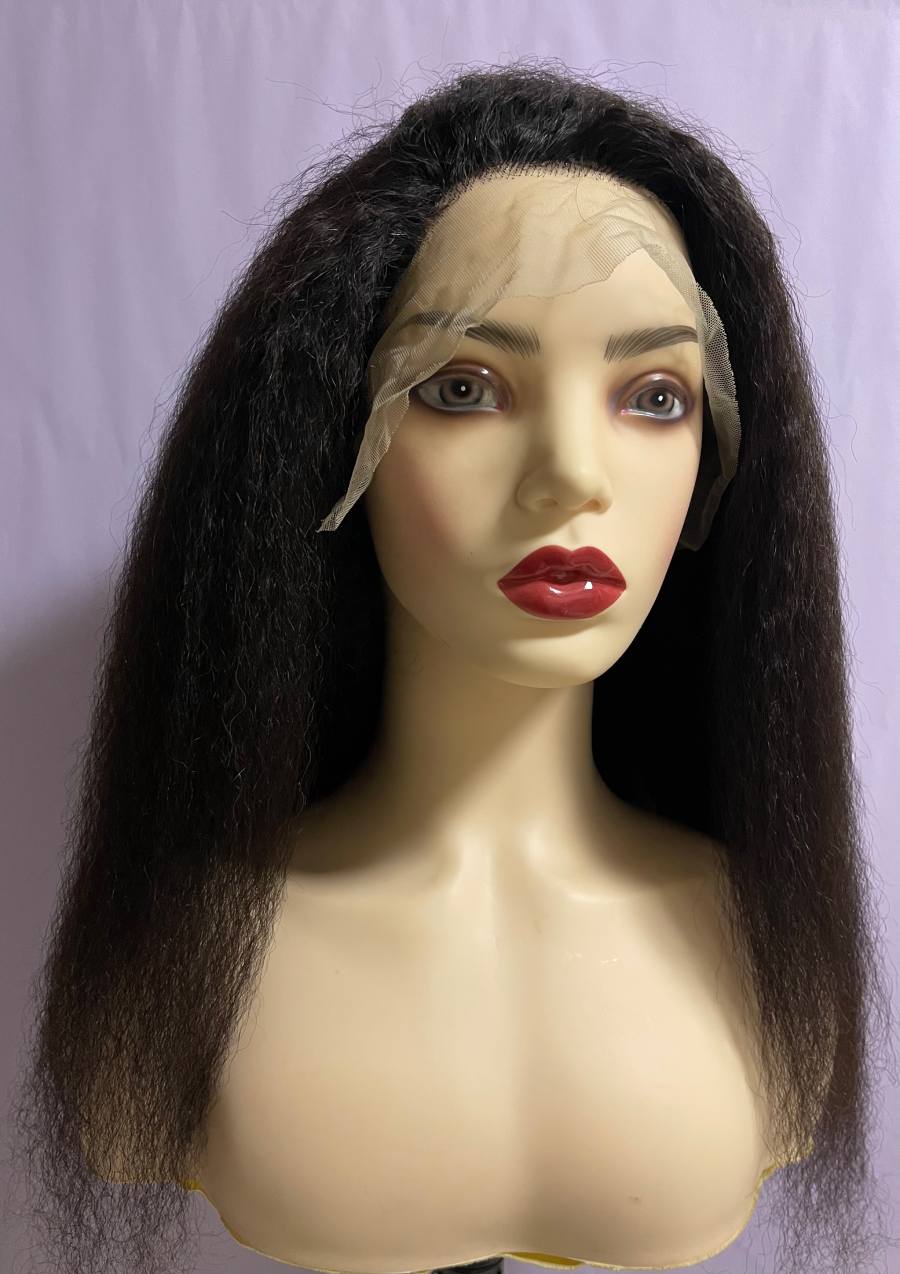 22 Inch Black 13x4 HD Swiss Front Lace Kinky Straight Human Hair Wig