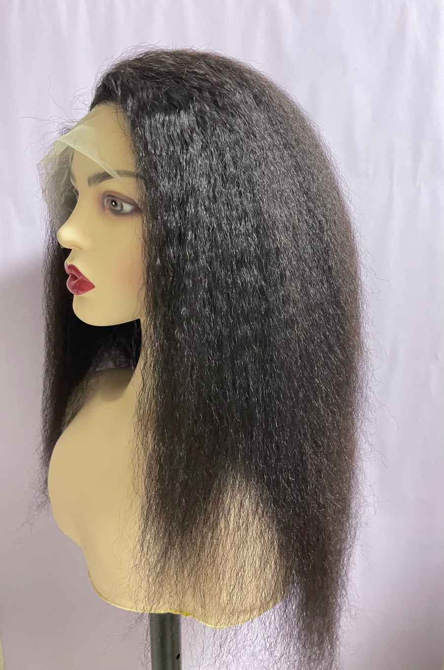 22 Inch Black 13x4 HD Swiss Front Lace Kinky Straight Human Hair Wig