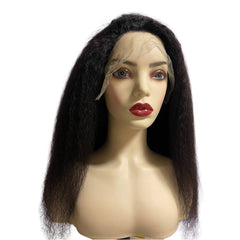 22 Inch Black 13x4 HD Swiss Front Lace Kinky Straight Human Hair Wig