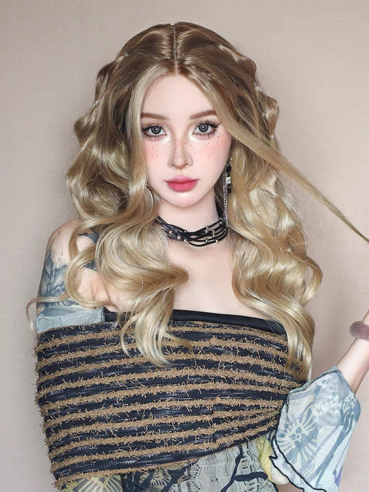 24 Inch Long Blonde Hand Made Front Lace Curly Wavy Wigs For Party