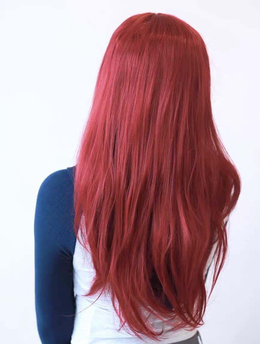 24 Inch Long Red Silk Top Hand Made Front Lace Curly Wavy Wig