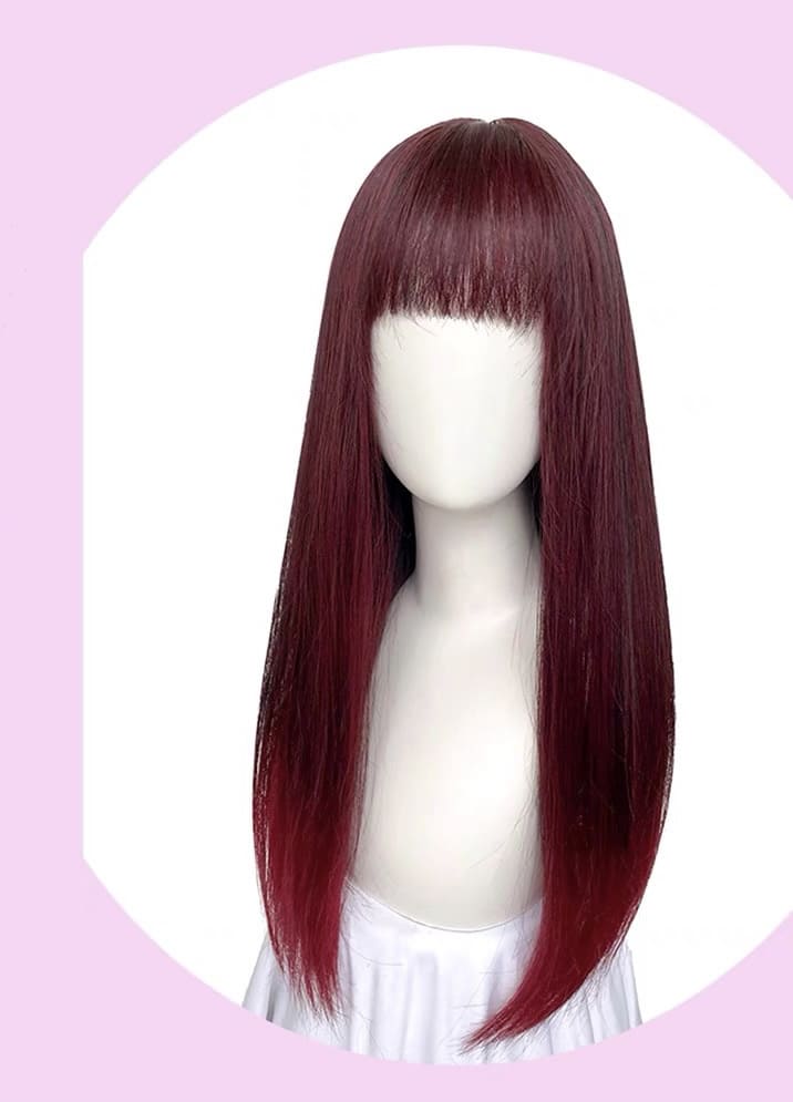 24 Inch Ombre Red Straight Wig With Bangs For Party&Cosplay
