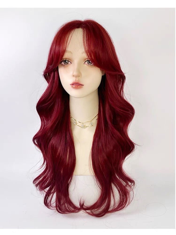 24 Inch Red Front Lace Curly Wavy Wig