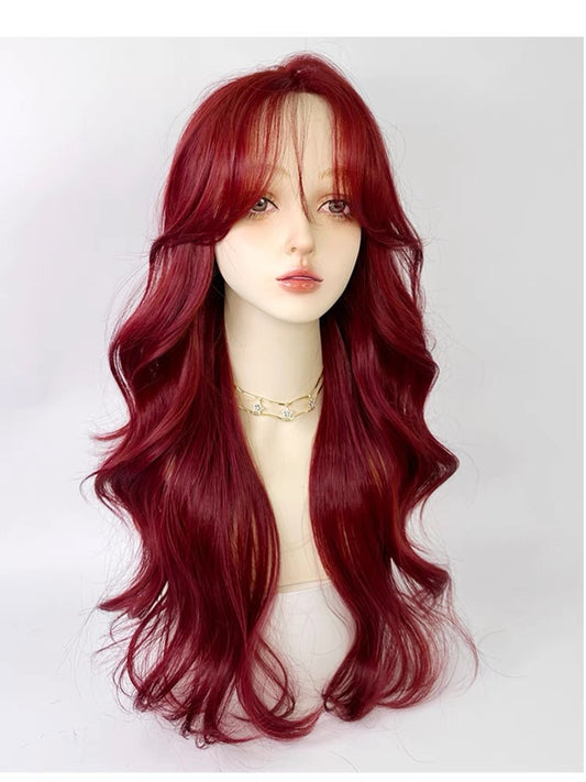 24 Inch Red Front Lace Curly Wavy Wig