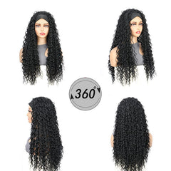 26 Inch Long Black Afro Kinky Curly Headband Wig