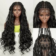 26 Inch Long 360° Full Lace Box Braided Afro Curly Wig with Baby Hair