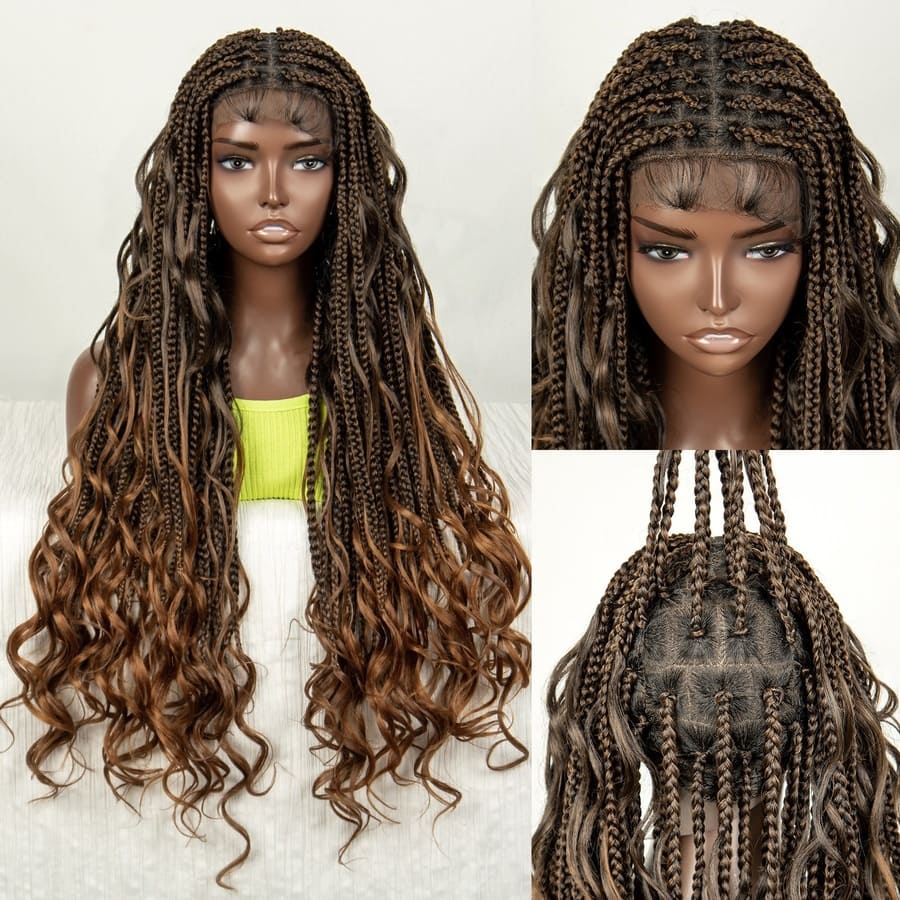 26 Inch Long 360° Full Lace Box Braided Afro Curly Wig with Baby Hair