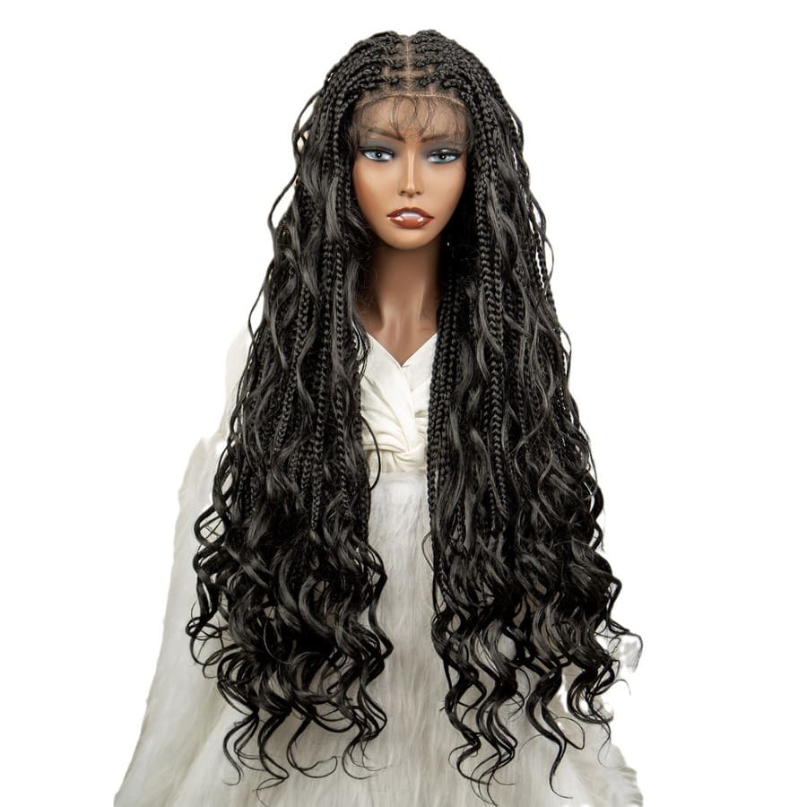 26 Inch Long 360° Full Lace Box Braided Afro Curly Wig with Baby Hair