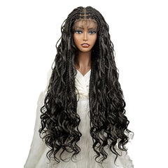 26 Inch Long 360° Full Lace Box Braided Afro Curly Wig with Baby Hair