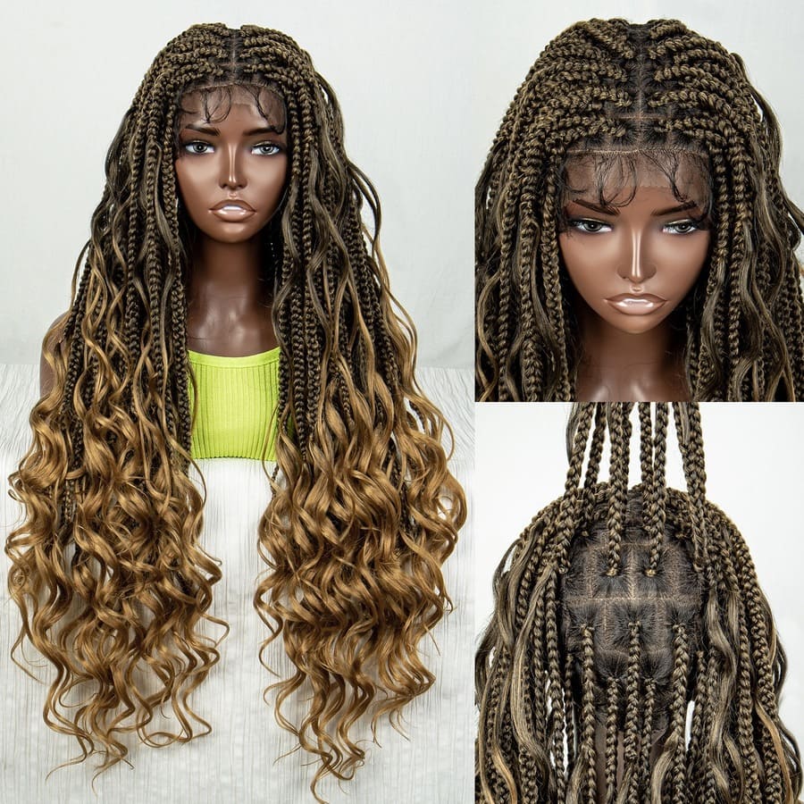 26 Inch Long 360° Full Lace Box Braided Afro Curly Wig with Baby Hair