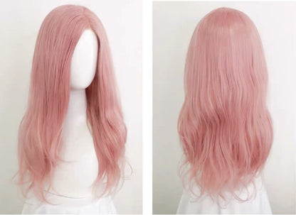 26 Inch Long Pink Hand Made Front Lace Curly Wavy Wig
